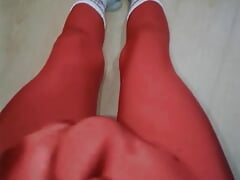 Fun At Home Wearing a Red Zentai Costume