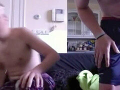 trio pals jerk for lady on webcam