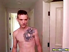 Curious straight guy joins his brother for gay gang fuck-fest