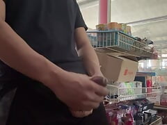 Jerk off in shop cum in public.