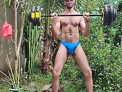 Arms Workout Outdoors In Thong And Masturbating With Louis Ferdinando 5 Min With Gay Porn