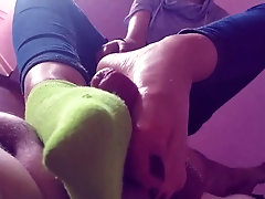 'my hands and feet with socks made him cum'