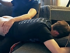 Inexperienced man receives his first spanking from a dominant gay couple