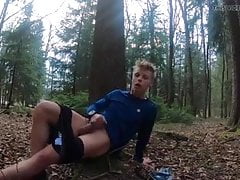 cute teen jerks off in the forest