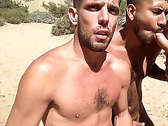 Gay outdoors, oral, threesome