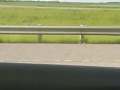 Johnholmesjunior in very risky public solo show while driving down highway on vacation part 3 CUM